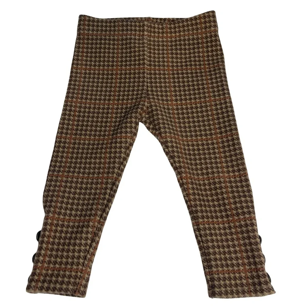 Ralph Lauren Brown Houndstooth Kids buttons at the ankles Leggings. Girls 12 M